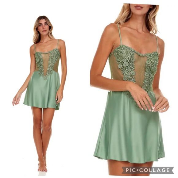 Other - FLORA NIKROOZ Showstopper Charmeuse Chemise in Forest Green Slip Dress Medium